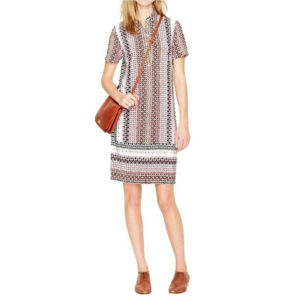 J. Crew Women Sz 0 Geometric‎ Print Shirt Dress Short Sleeve Casual Career